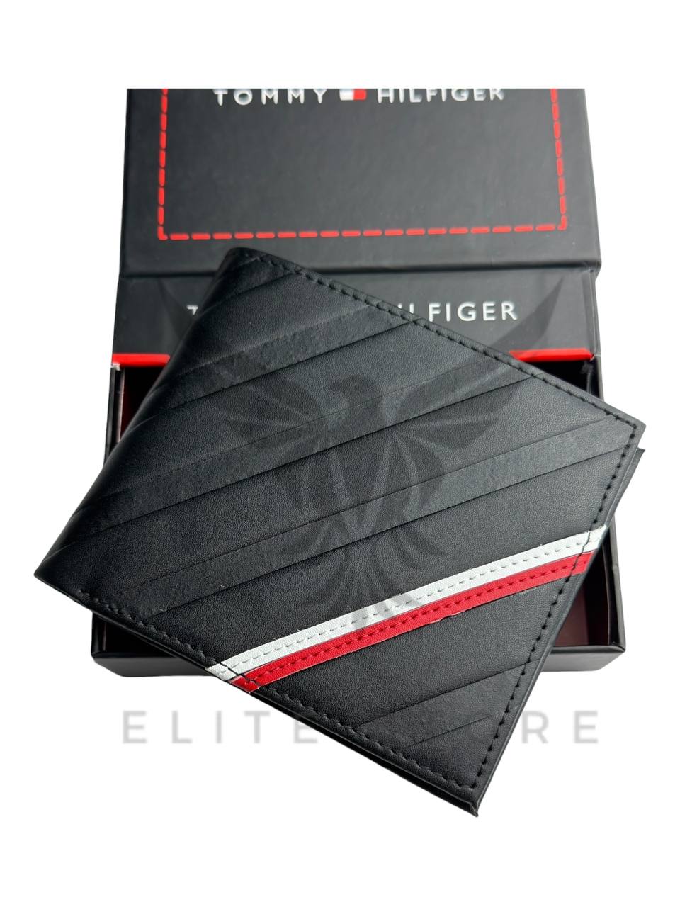 Men’s Tommy Hilfiger Wallet – Black with Red & White Stripe - الصورة 7