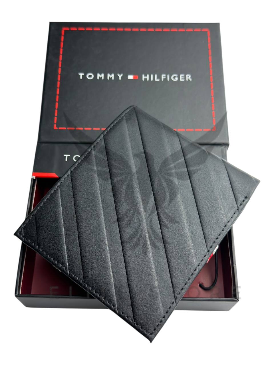 Men’s Tommy Hilfiger Wallet – Black with Red & White Stripe - الصورة 2