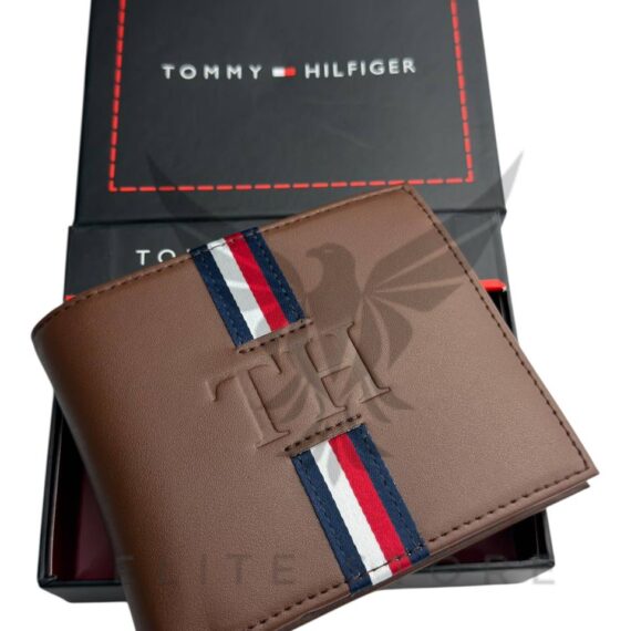 Men’s Tommy Hilfiger Wallet – Brown with Multicolor Tommy Stripe