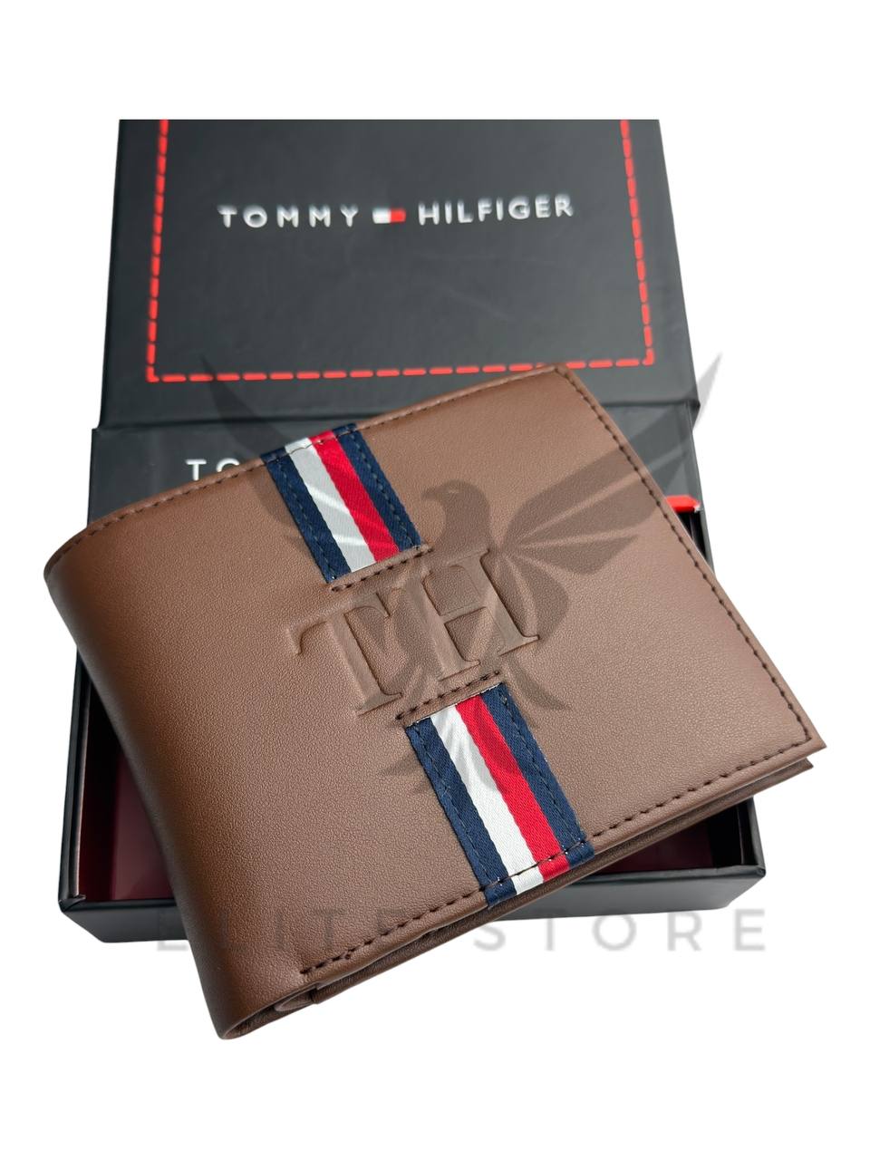 Men’s Tommy Hilfiger Wallet – Brown with Multicolor Tommy Stripe - الصورة 2