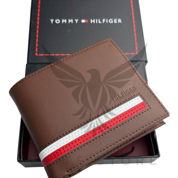 Men’s Tommy Hilfiger Wallet – Brown with Red & White Stripe