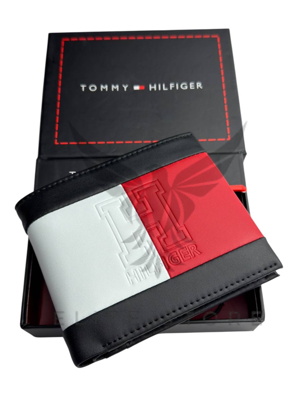 Men’s Tommy Hilfiger Wallet – Black with Red & White Stripes - الصورة 2
