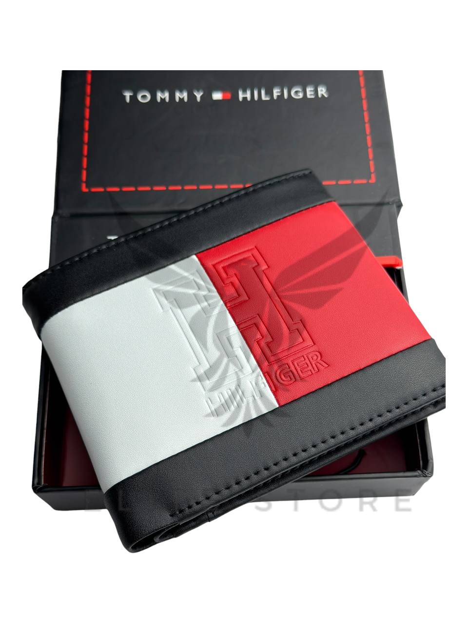 Men’s Tommy Hilfiger Wallet – Black with Red & White Stripes