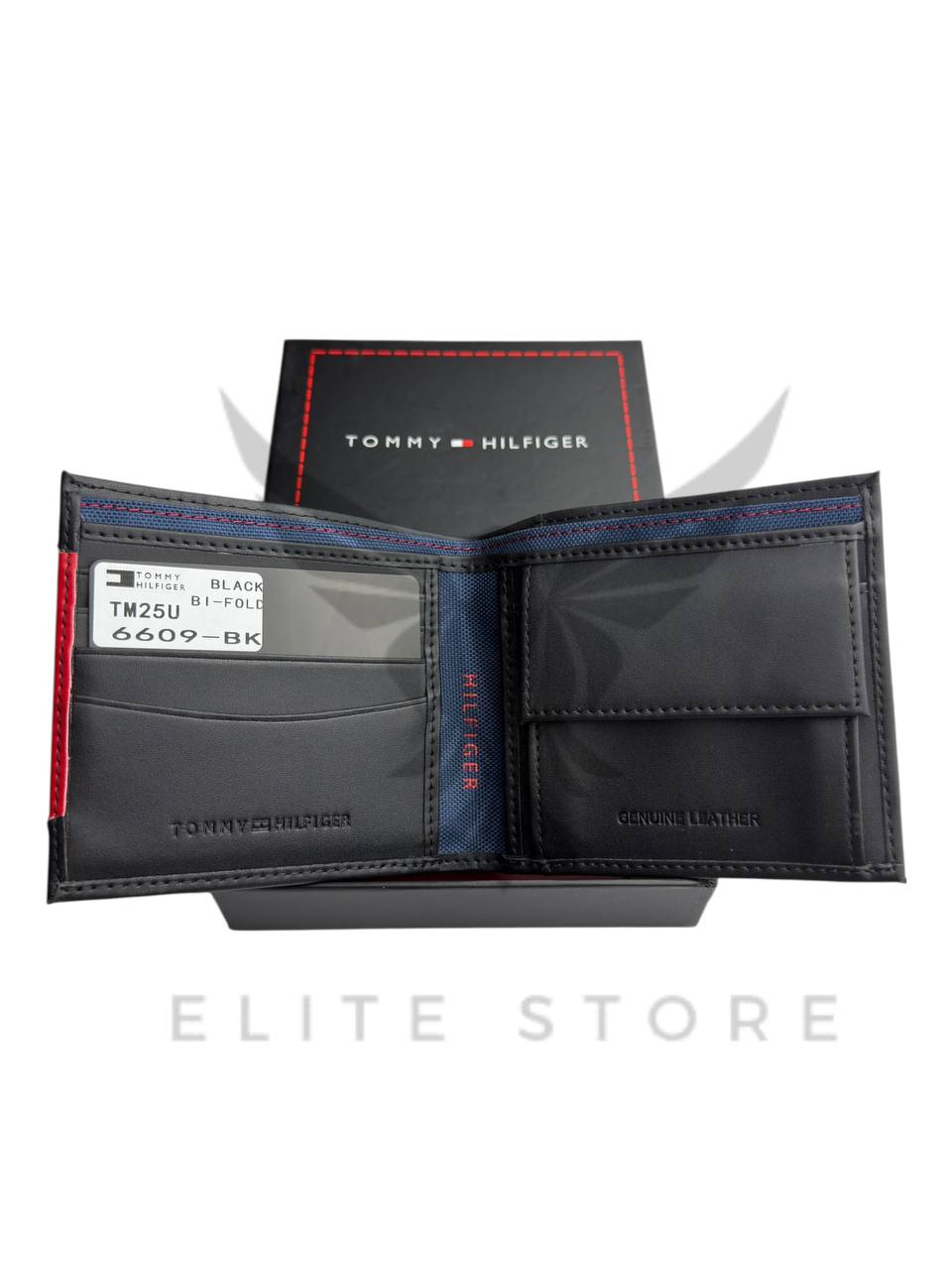Men’s Tommy Hilfiger Wallet – Black with Red & White Stripes - الصورة 4