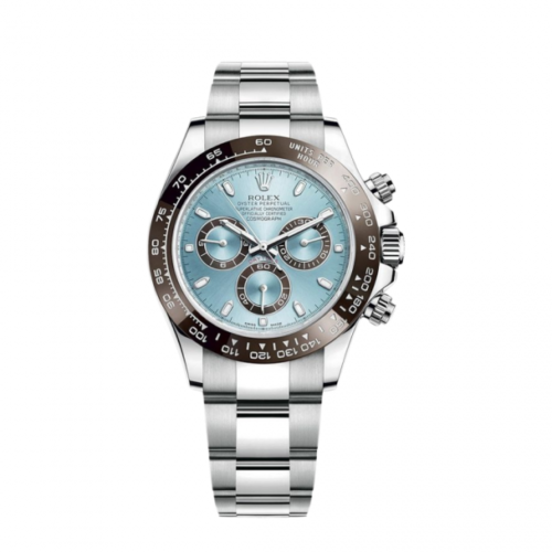 ROLEX OYSTER PERPETUAL SUPERLATIVE CHRONOMETER OFFICIALLY CERTIFIED COSMOGRAPH DAYTONA PLATINUM CHRONOGRAPH WATCH BLUE WITH STAINLESS STEEL SILVER BELT
